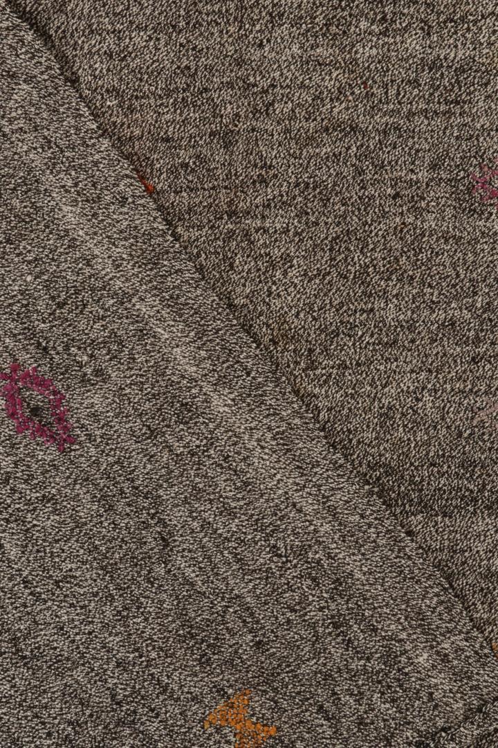 Vintage Turkish Kilim rug in Gray Solid Striae, Subdued Multihued Embroidery, available at Rug & Kilim