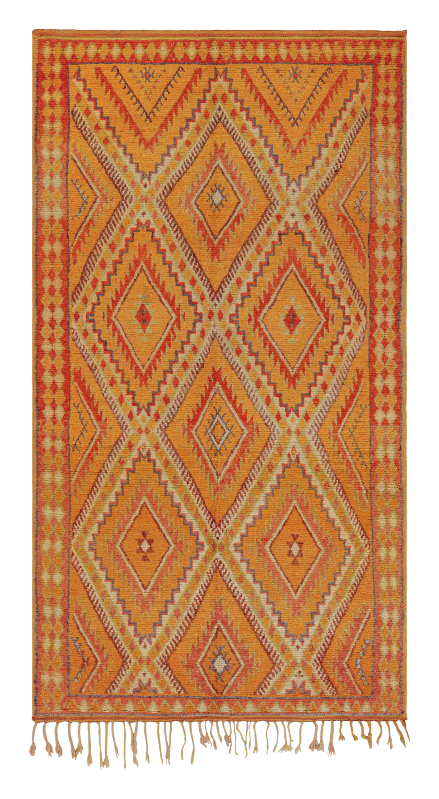 Mid-Century Berber Rug Gold Diamond Pattern Moroccan Rug