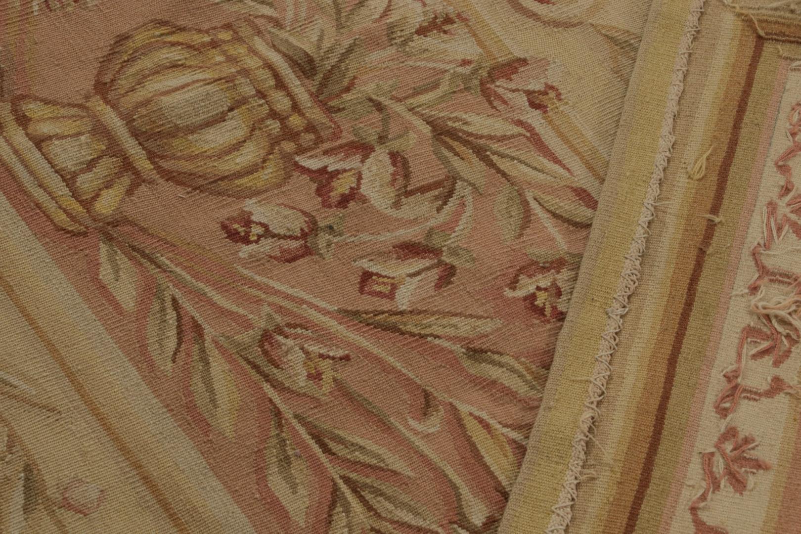Aubusson Flatweave Rug with Pictorials and Floral Patterns