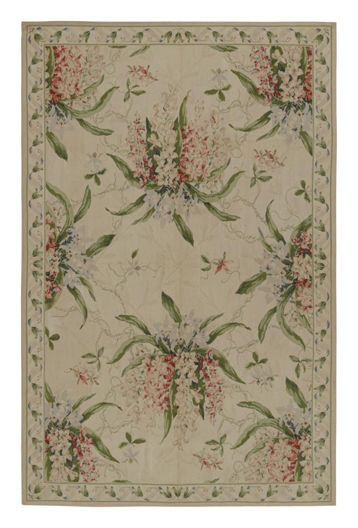 European Tudor Rug in Beige with Floral Patterns