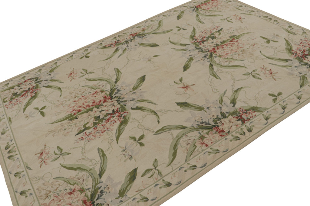European Tudor Rug in Beige with Floral Patterns