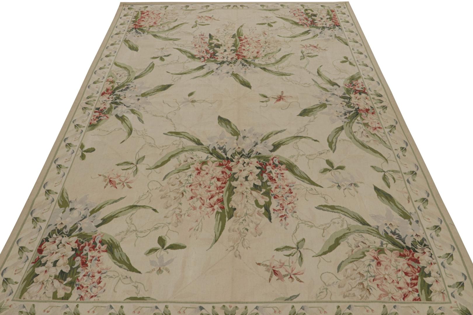 European Tudor Rug in Beige with Floral Patterns
