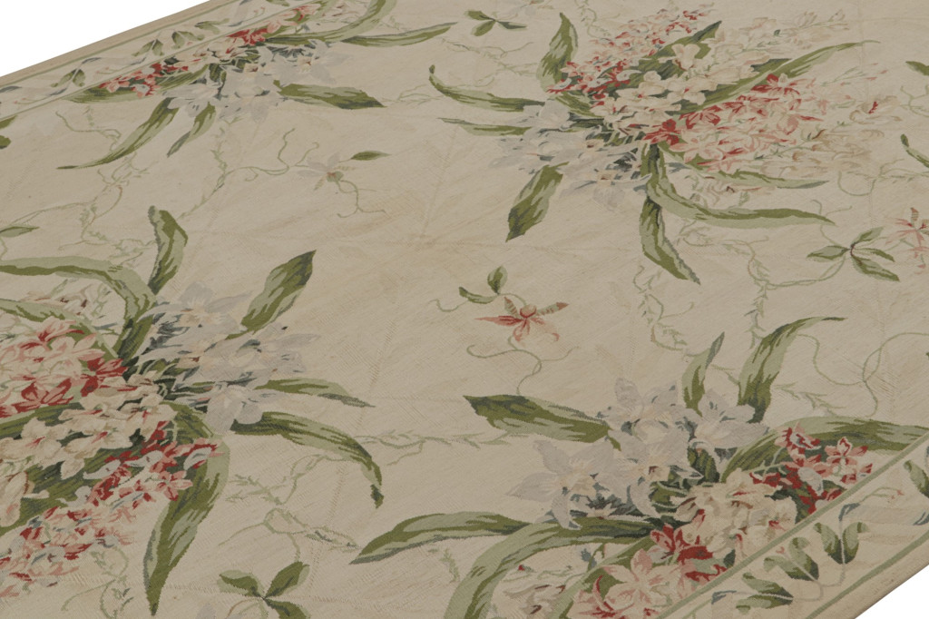 European Tudor Rug in Beige with Floral Patterns