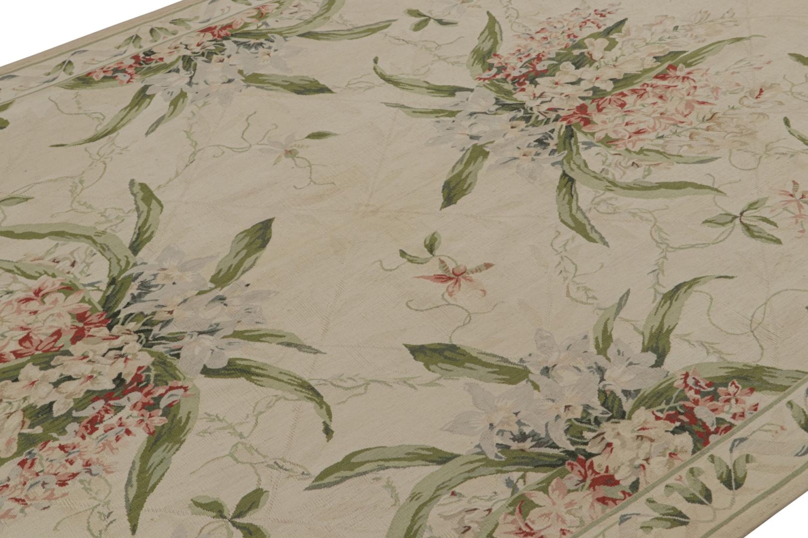 European Tudor Rug in Beige with Floral Patterns