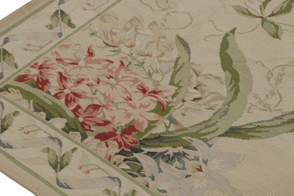 European Tudor Rug in Beige with Floral Patterns