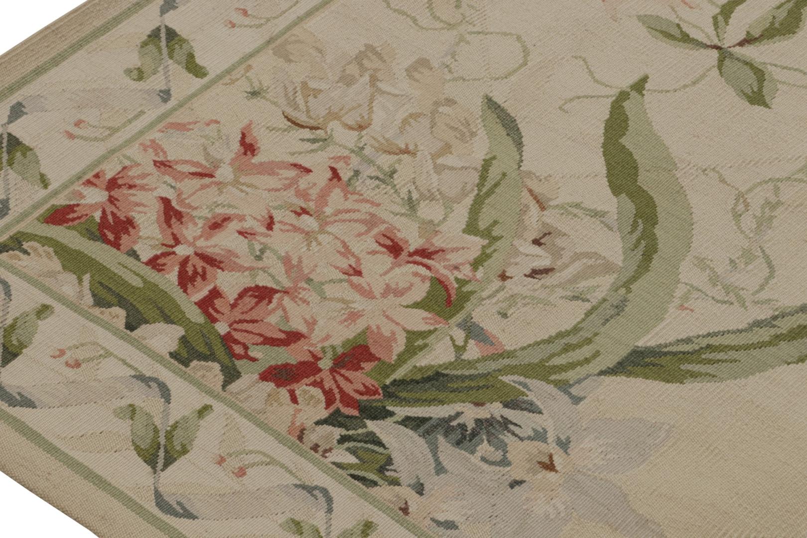 European Tudor Rug in Beige with Floral Patterns