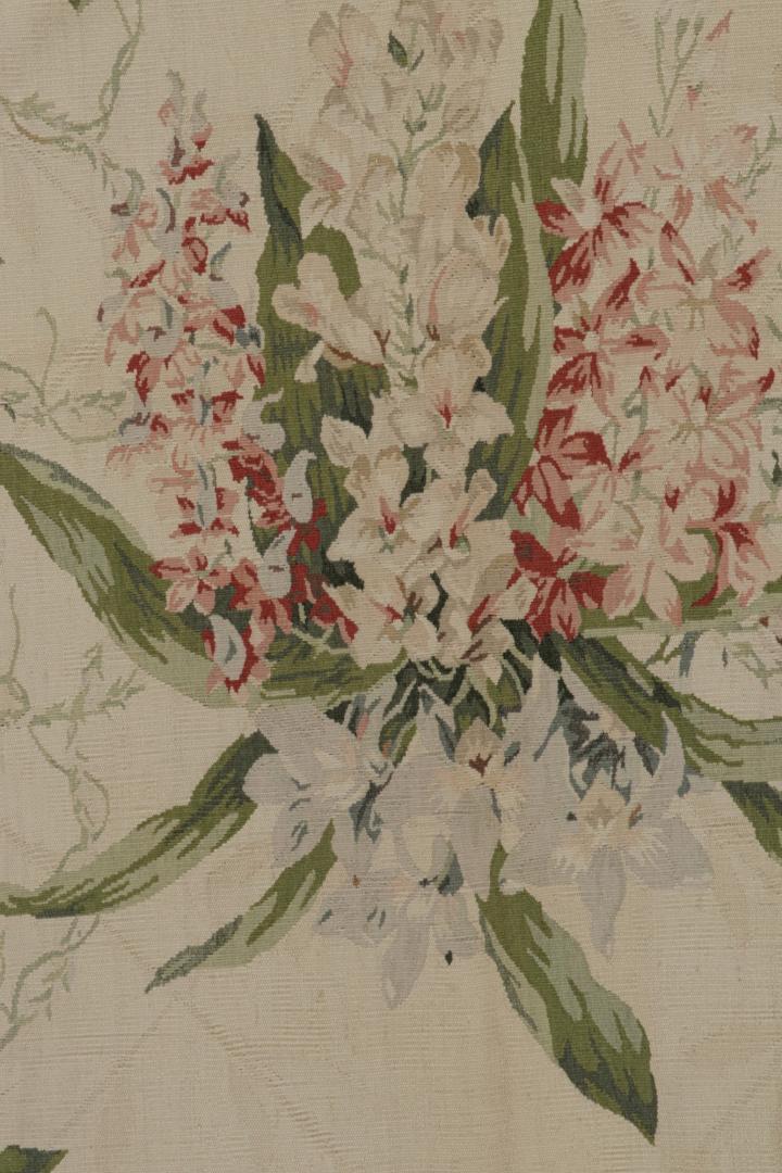 European Tudor Rug in Beige with Floral Patterns