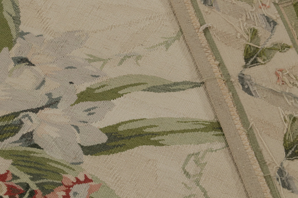 European Tudor Rug in Beige with Floral Patterns