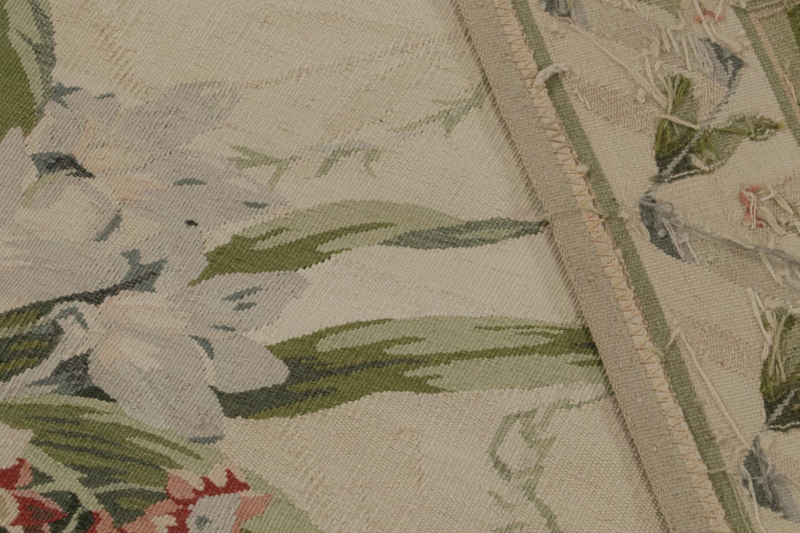 European Tudor Rug in Beige with Floral Patterns