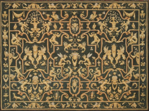 Rug & Kilim's European Tudor Inspired Black and Gold Wool Flatweave Rug