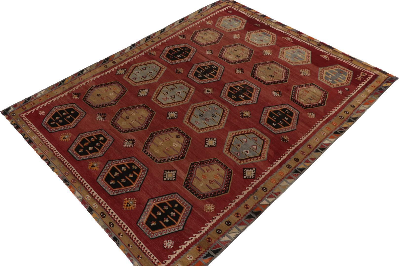 Vintage Turkish Kilim rug in Red, Beige-Brown and Blue Tribal Geometric Patterns, available at Rug & Kilim