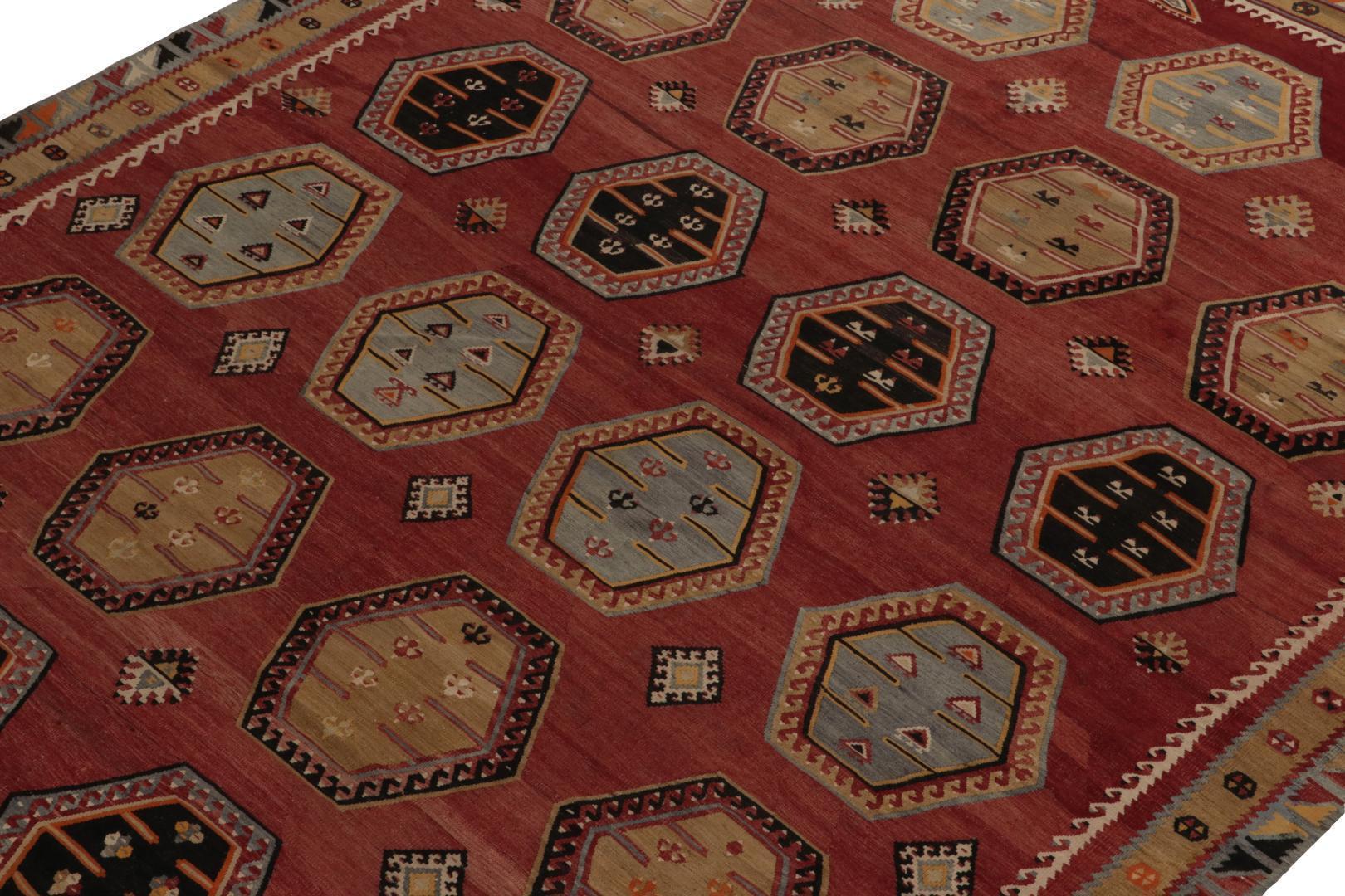Vintage Turkish Kilim rug in Red, Beige-Brown and Blue Tribal Geometric Patterns, available at Rug & Kilim