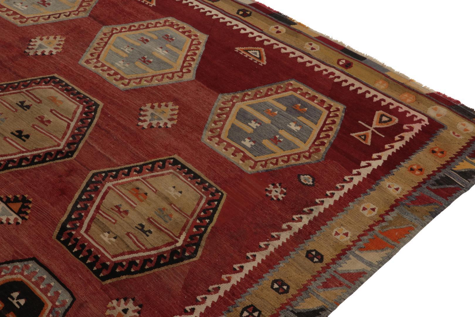Vintage Turkish Kilim rug in Red, Beige-Brown and Blue Tribal Geometric Patterns, available at Rug & Kilim