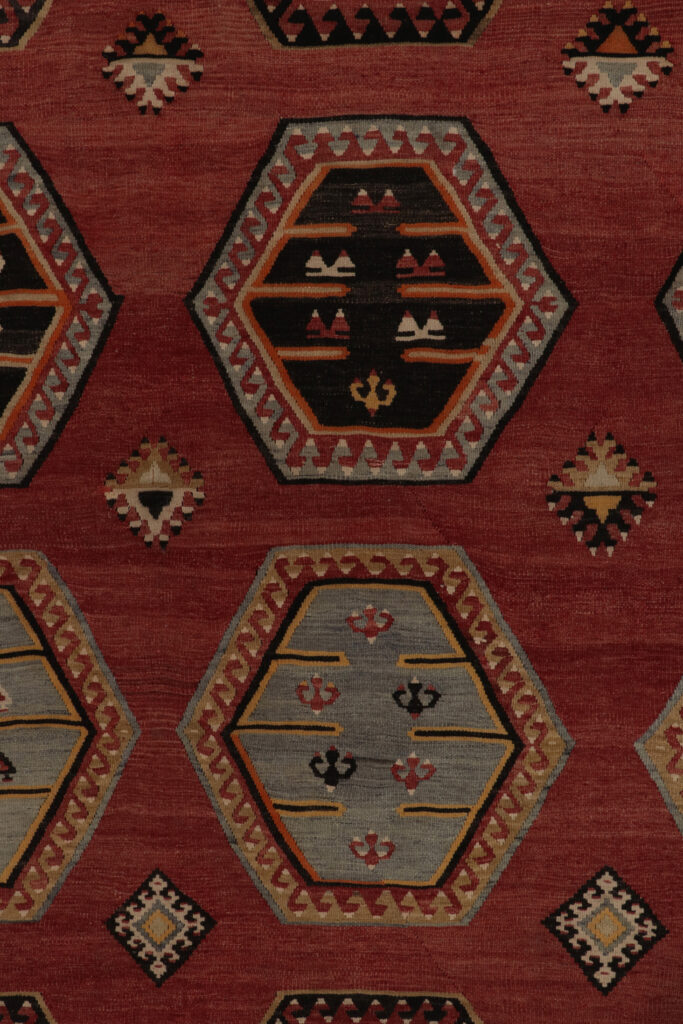 Vintage Turkish Kilim rug in Red, Beige-Brown and Blue Tribal Geometric Patterns, available at Rug & Kilim