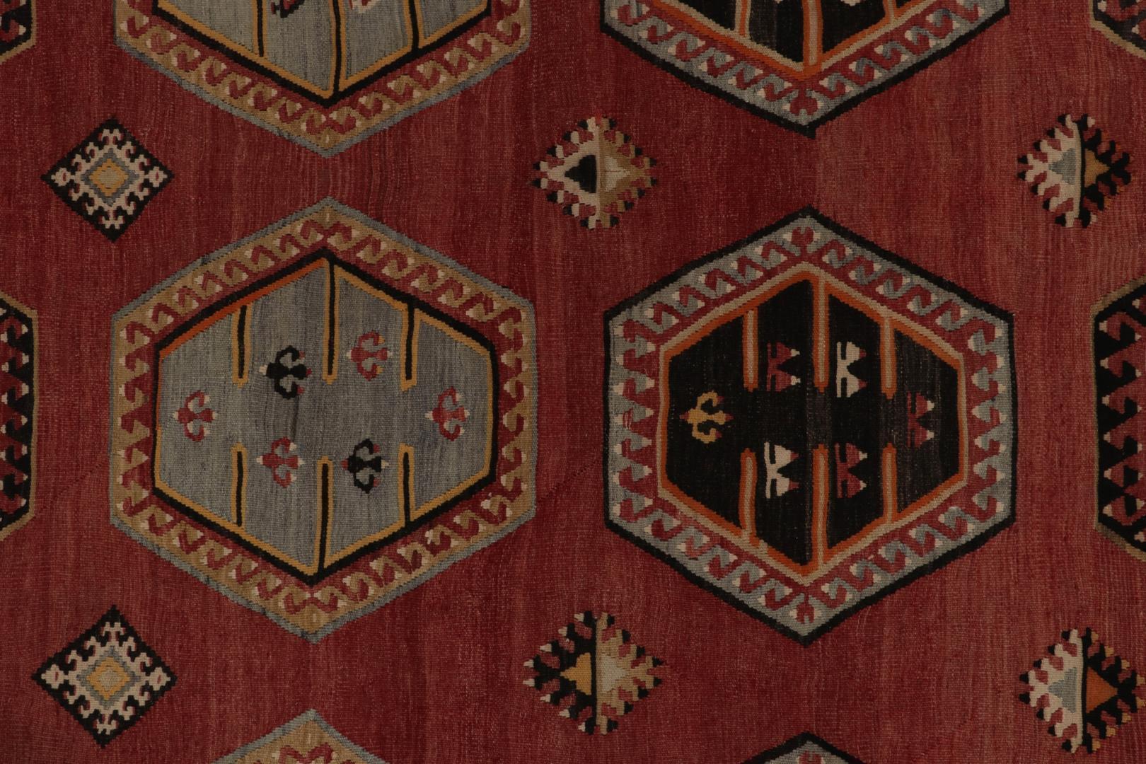 Vintage Turkish Kilim rug in Red, Beige-Brown and Blue Tribal Geometric Patterns, available at Rug & Kilim