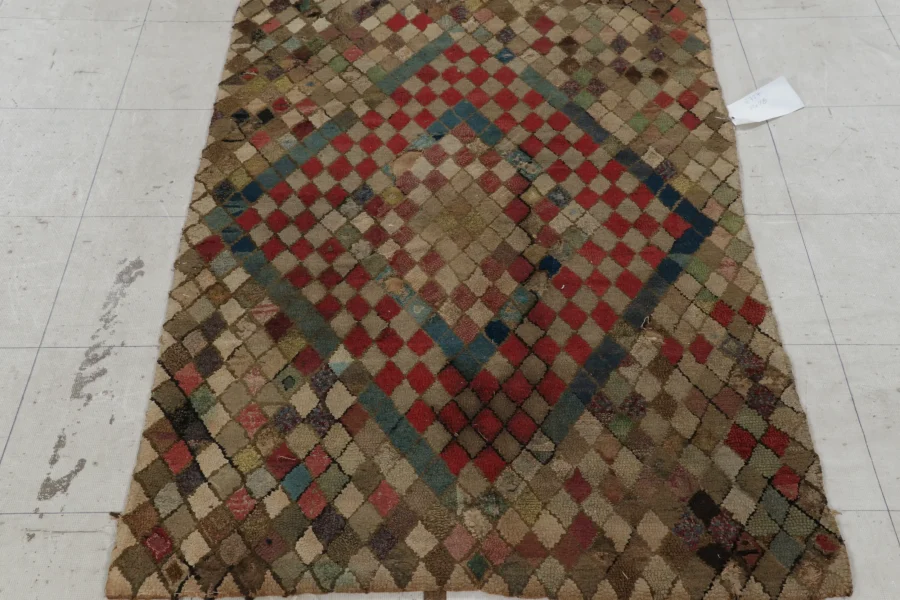 Hover image of Antique Hooked Rug with Geometric Medallions and Patterns from Rug & Kilim