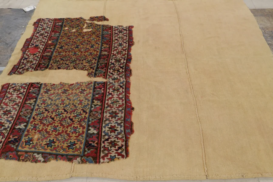 Hover image of Vintage Tribal Rug Fragment Layered with Flatweave Backing - Rug & Kilim