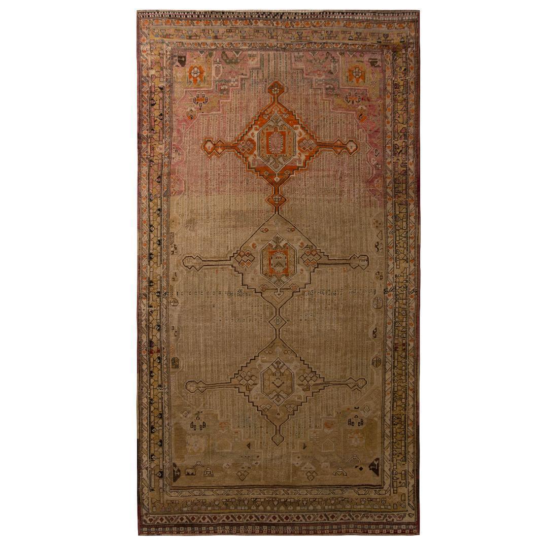 Antique Beige Pink Red Qashqai Persian Kilim