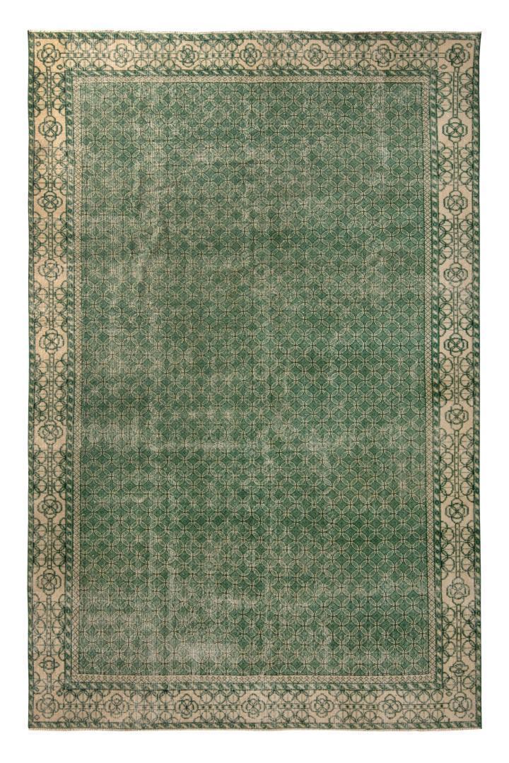 1960s Mid-Century Vintage Green Rug
