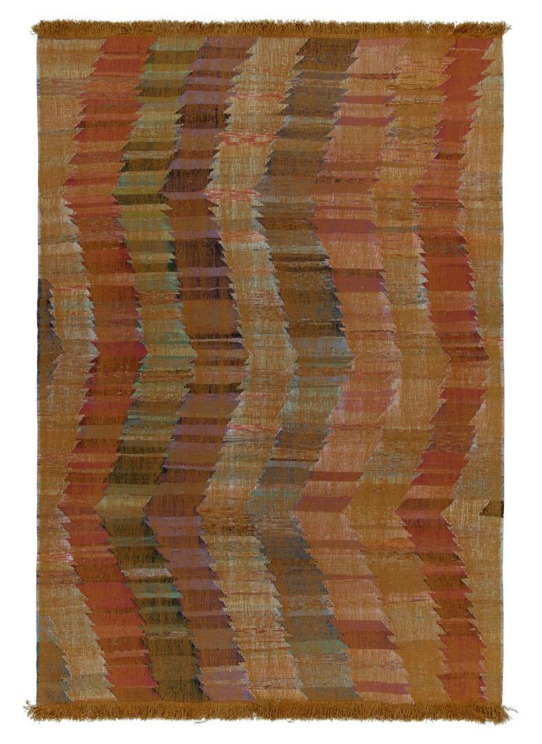 Modern Kilim Geometric Orange Multicolor Chevron Pattern 23366, available at Rug & Kilim