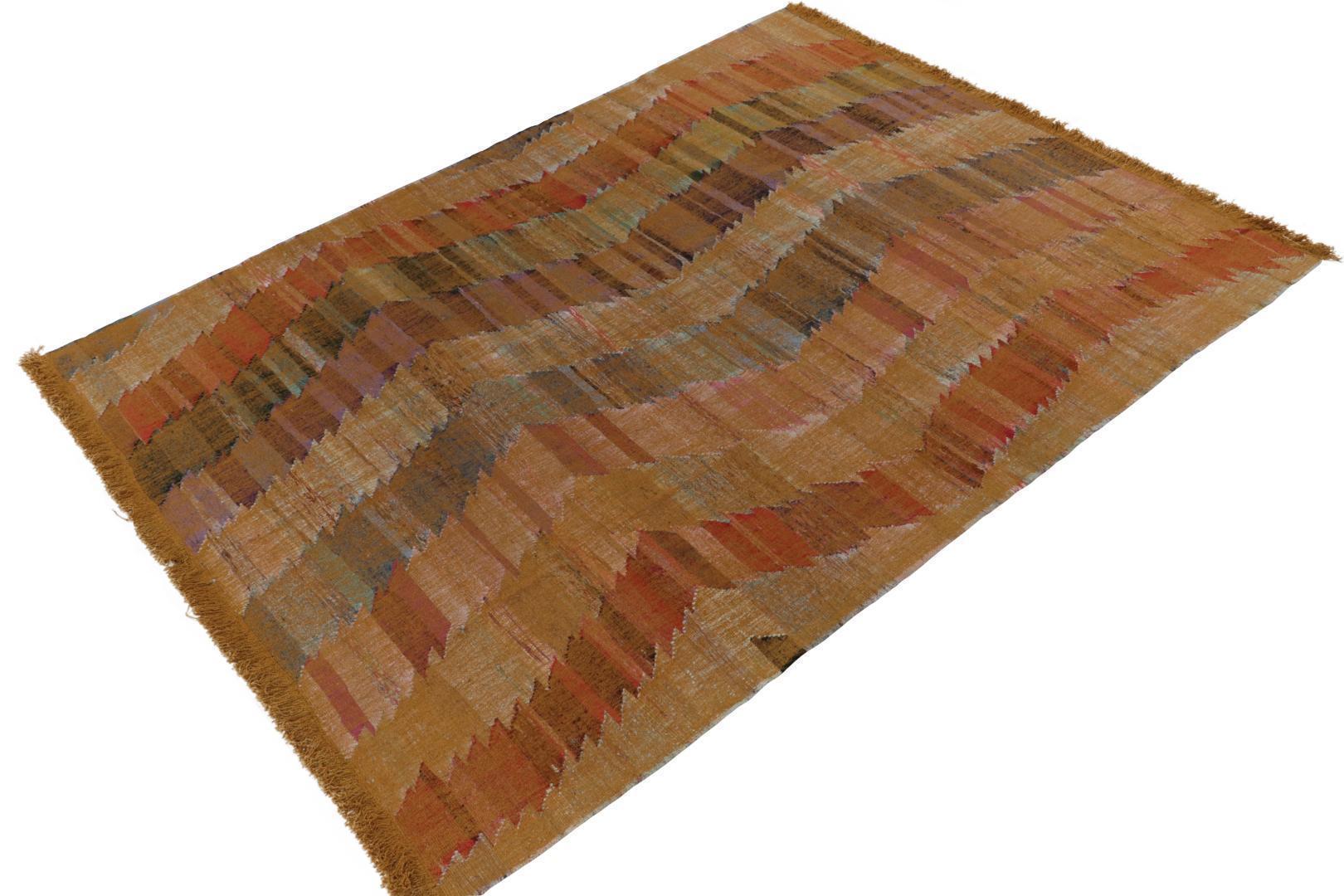 Modern Kilim Geometric Orange Multicolor Chevron Pattern 23366, available at Rug & Kilim