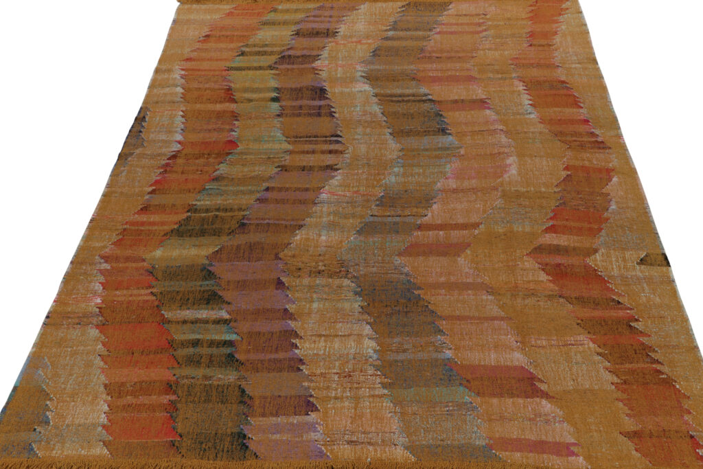 Modern Kilim Geometric Orange Multicolor Chevron Pattern 23366, available at Rug & Kilim
