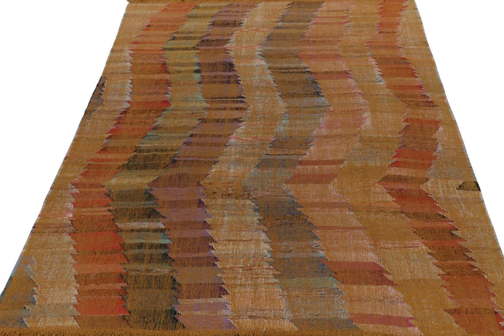 Modern Kilim Geometric Orange Multicolor Chevron Pattern 23366, available at Rug & Kilim