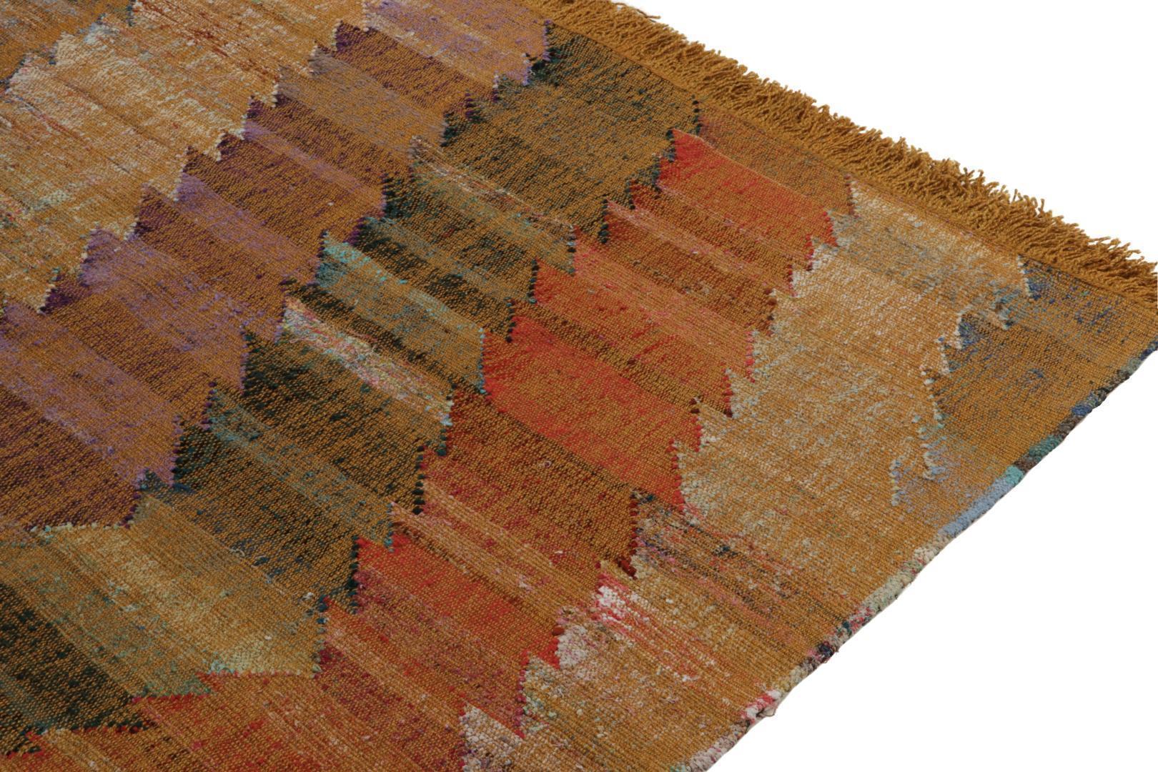 Modern Kilim Geometric Orange Multicolor Chevron Pattern 23366, available at Rug & Kilim