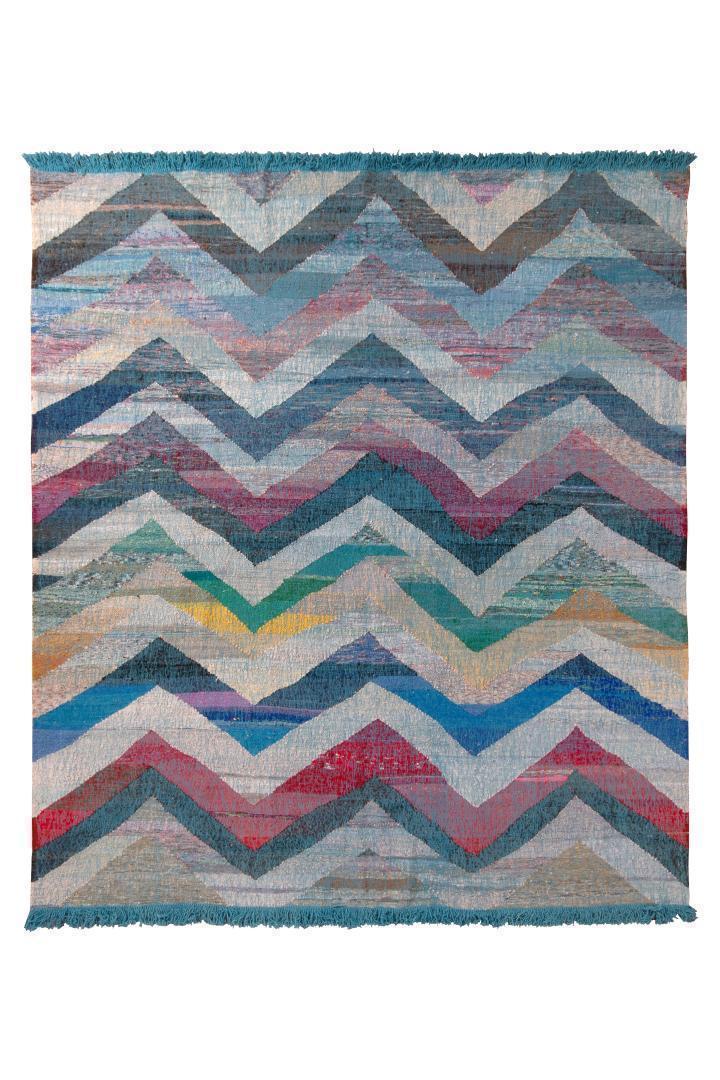 Modern Geometric Wool Kilim Blue White Multicolor Chevron Pattern 23369, available at Rug & Kilim
