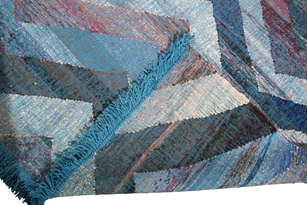 Modern Geometric Wool Kilim Blue White Multicolor Chevron Pattern 23369, available at Rug & Kilim