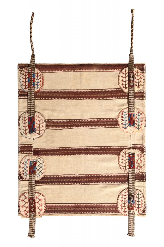Mid-Century Vintage Striped Kilim Beige Brown Bag Rug 23609