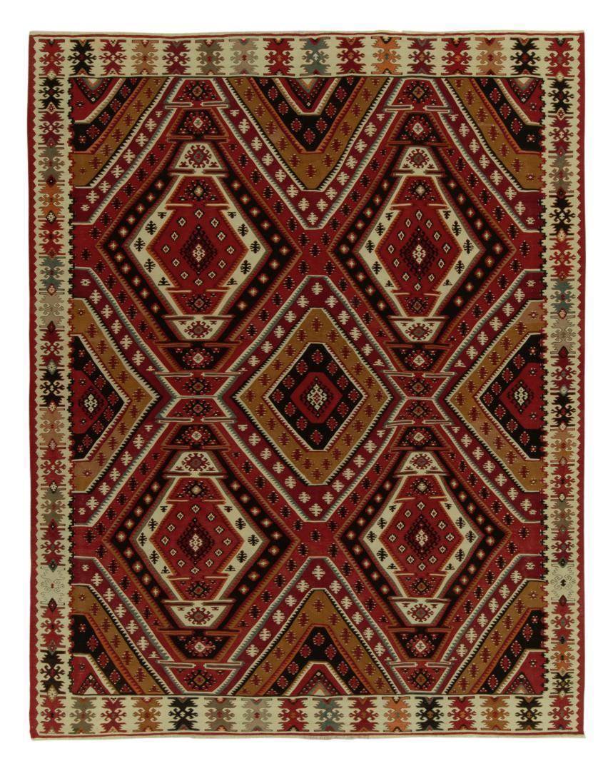 Handwoven Vintage Mid-Century Kilim Rug in Red Geometric All Over Pattern 23638, available at Rug & Kilim