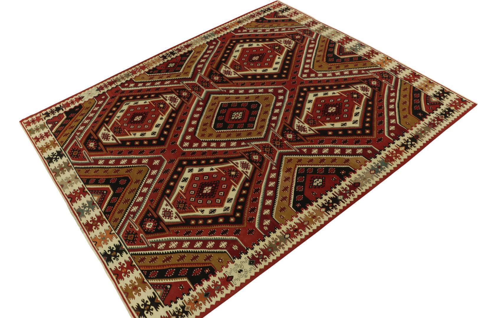 Handwoven Vintage Mid-Century Kilim Rug in Red Geometric All Over Pattern 23638, available at Rug & Kilim