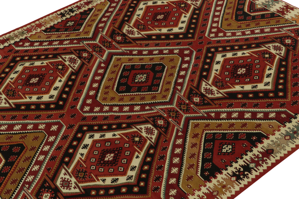 Handwoven Vintage Mid-Century Kilim Rug in Red Geometric All Over Pattern 23638, available at Rug & Kilim