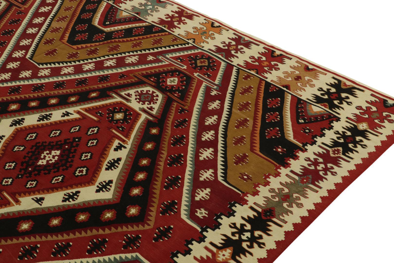 Handwoven Vintage Mid-Century Kilim Rug in Red Geometric All Over Pattern 23638, available at Rug & Kilim