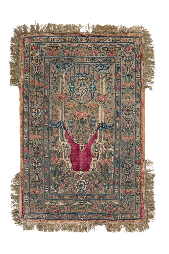 Antique Italian Tapestry in Green & Red with Floral Patterns, from Rug & Kilim