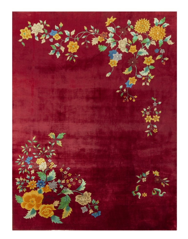 Hand-Knotted Vintage Chinese Art Deco Rug