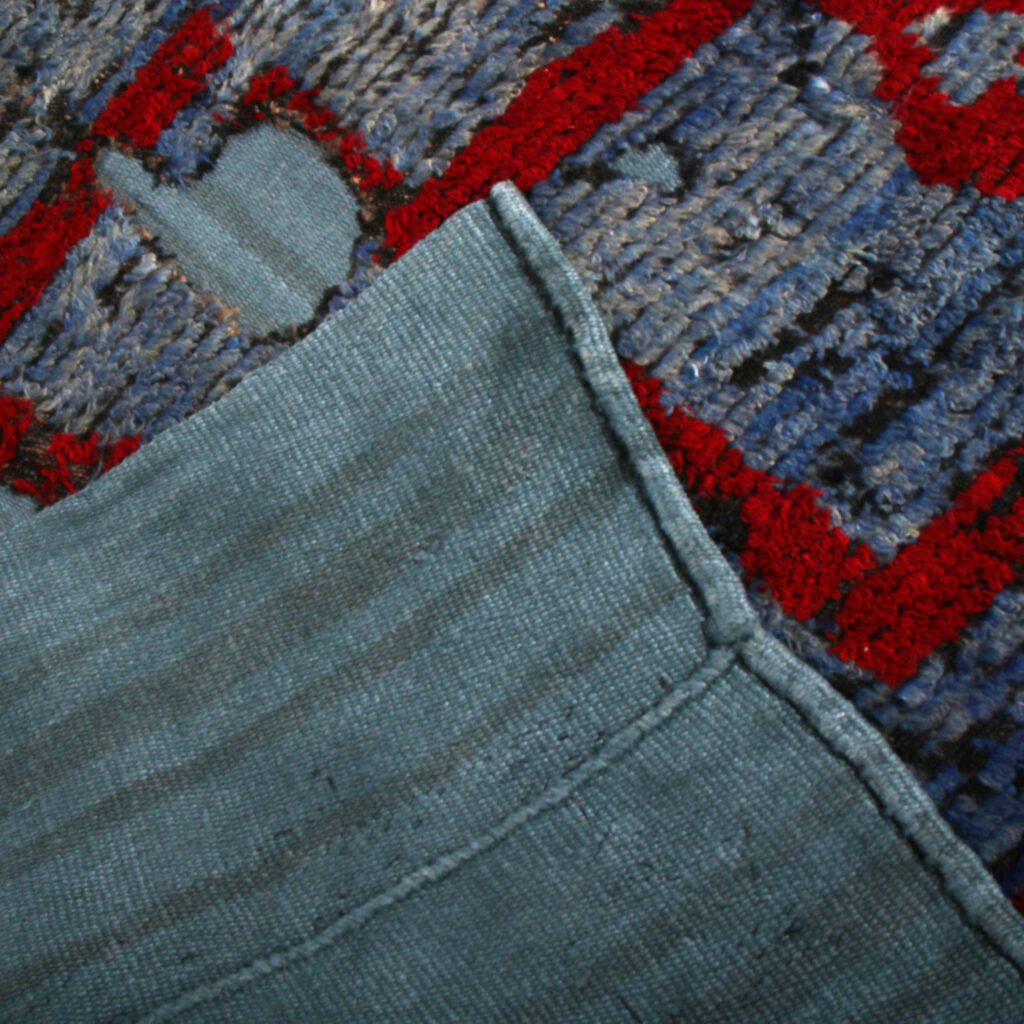 Hover image of Distressed High-Low Square Kilim, Blue, Red Geometric Pattern by Rug & Kilim