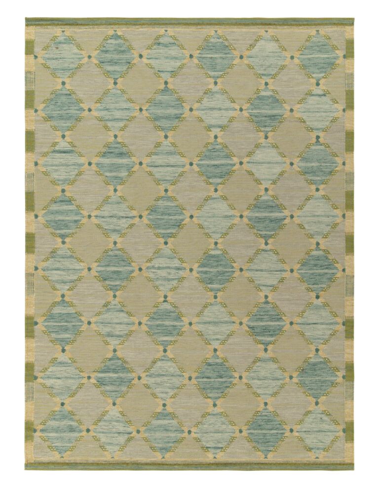 Scandinavian custom Rugs in Blue, Green Trellises by Rug & Kilim