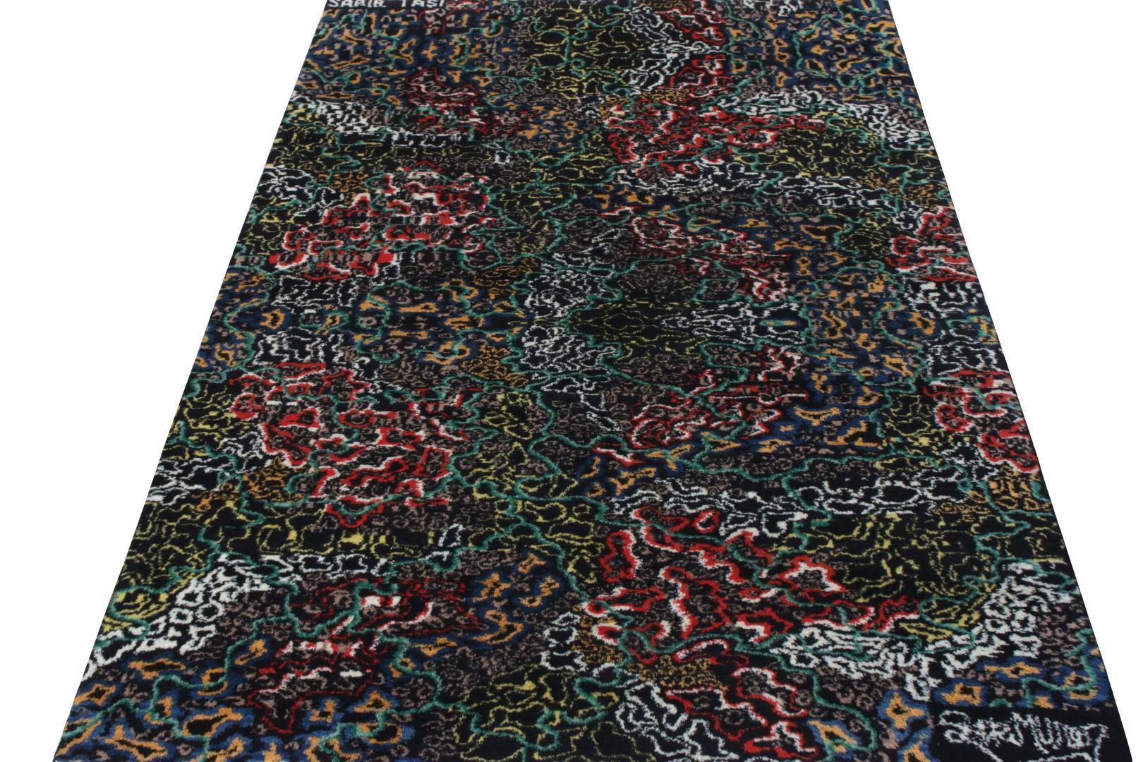 Vintage 1960s Art Deco Rug in Black, Green All Over Pattern - Signature Piece, available at Rug & Kilim