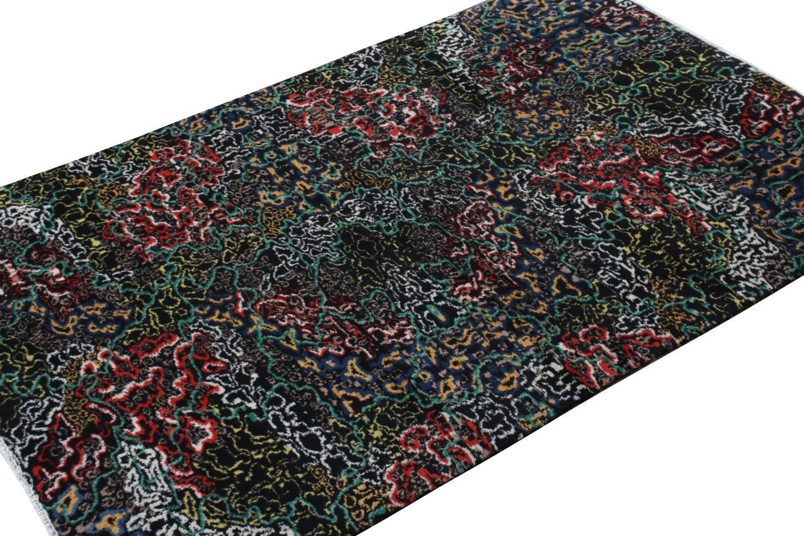Vintage 1960s Art Deco Rug in Black, Green All Over Pattern - Signature Piece, available at Rug & Kilim