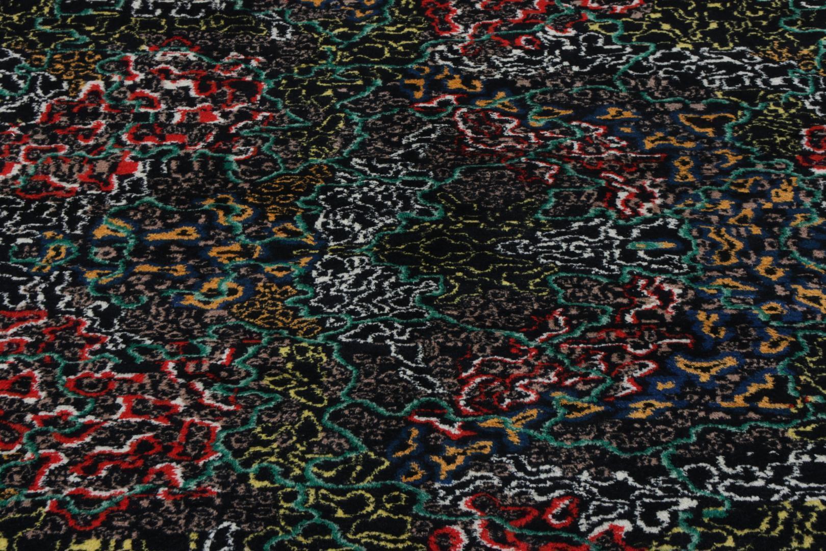 Vintage 1960s Art Deco Rug in Black, Green All Over Pattern - Signature Piece, available at Rug & Kilim