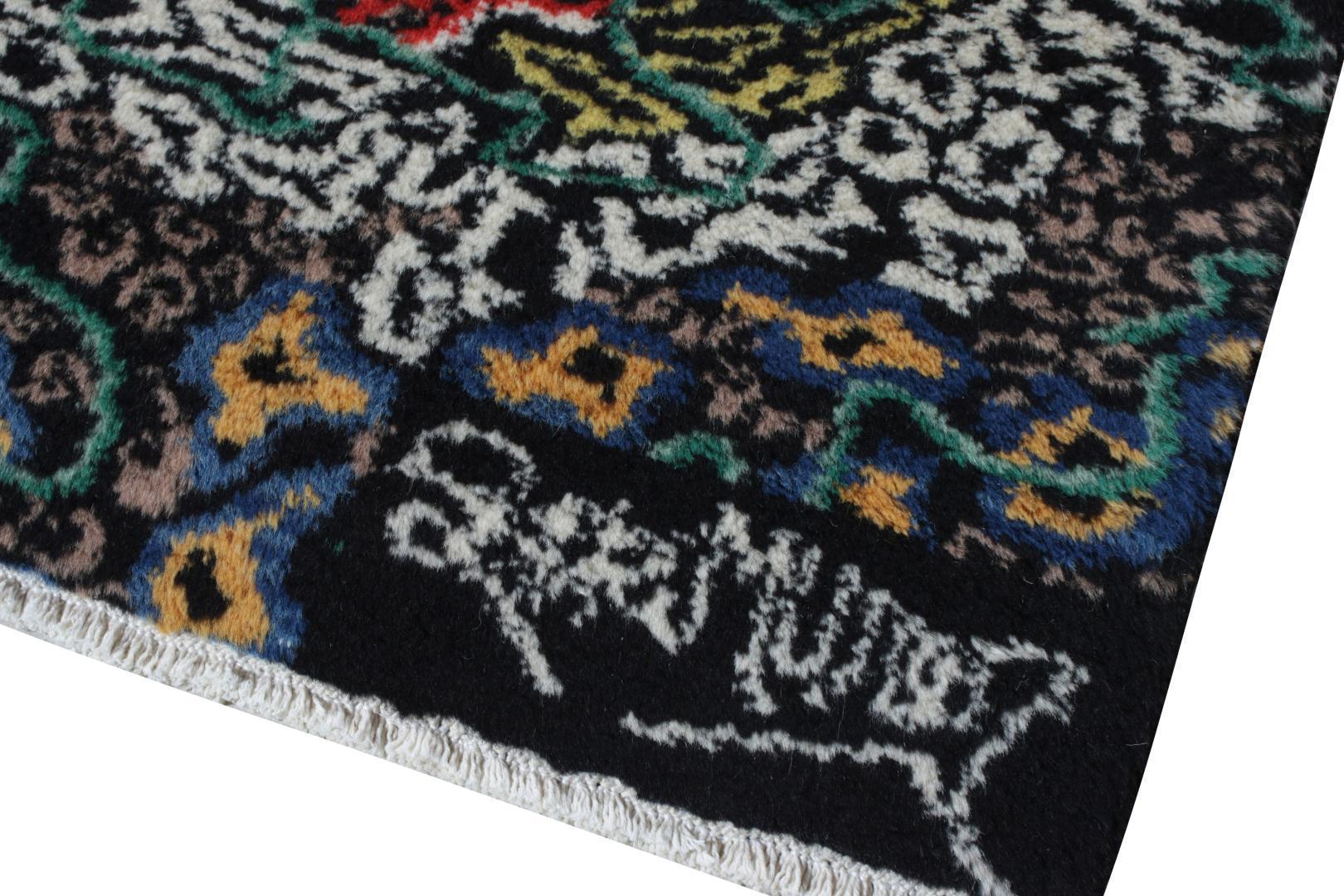 Vintage 1960s Art Deco Rug in Black, Green All Over Pattern - Signature Piece, available at Rug & Kilim