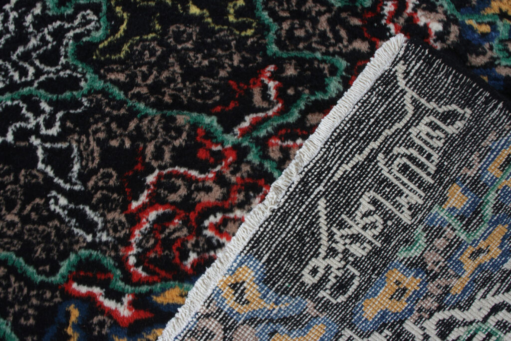 Vintage 1960s Art Deco Rug in Black, Green All Over Pattern - Signature Piece, available at Rug & Kilim