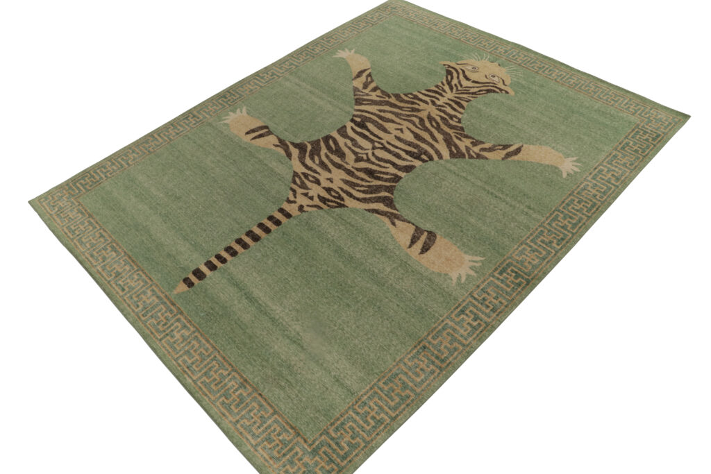 Hover image of Rug & Kilim’s Distressed Tiger Skin Rug in Green, Beige & Black Pictorial