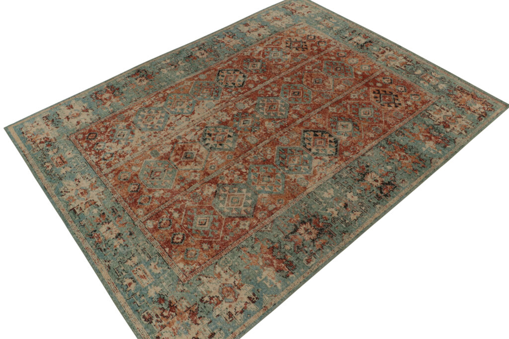 Hover image of Rug & Kilim’s Distressed Rug in Rust, Beige and Teal Tribal Medallions
