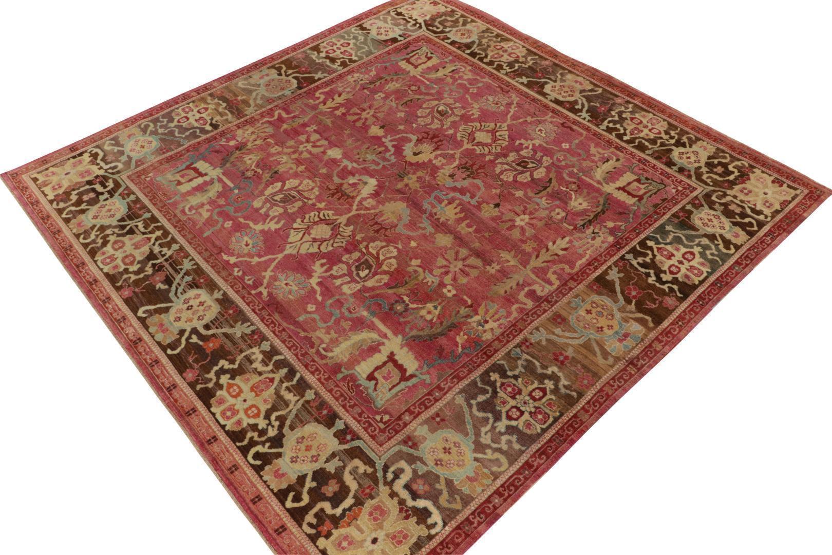Rug & Kilim’s Classic style Square rug in Pink, Red and Beige-Brown Florals