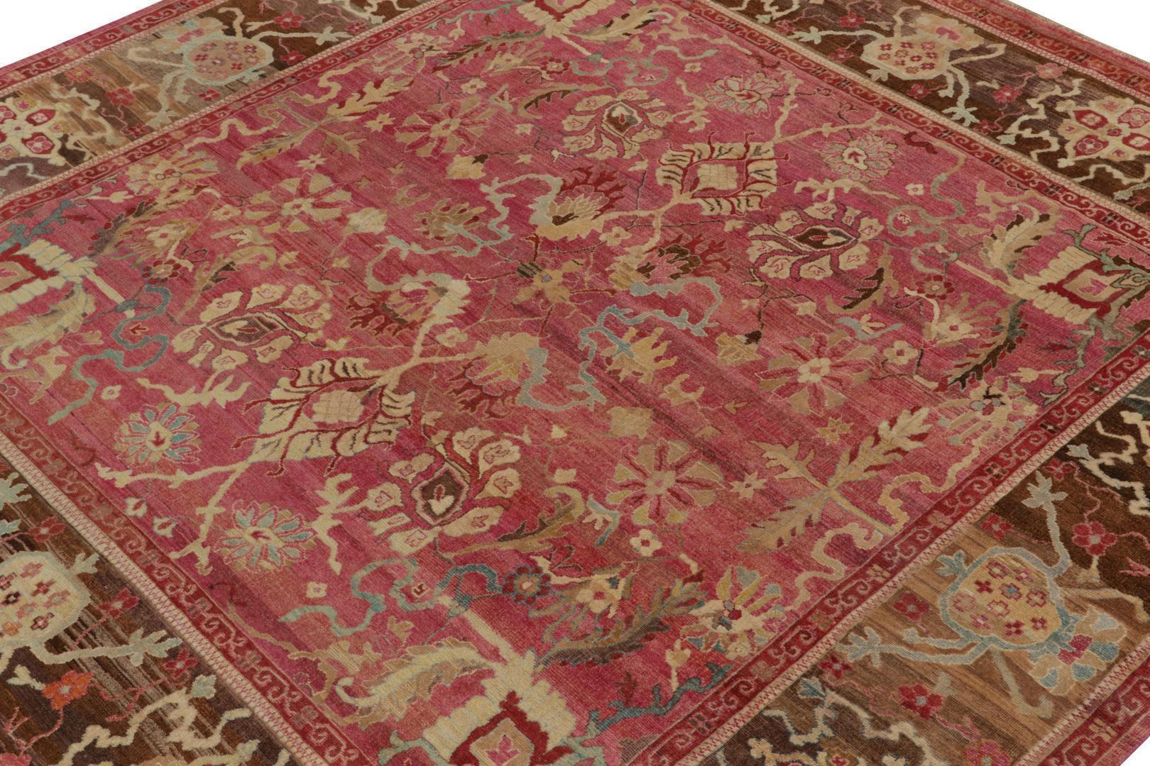 Rug & Kilim’s Classic style Square rug in Pink, Red and Beige-Brown Florals