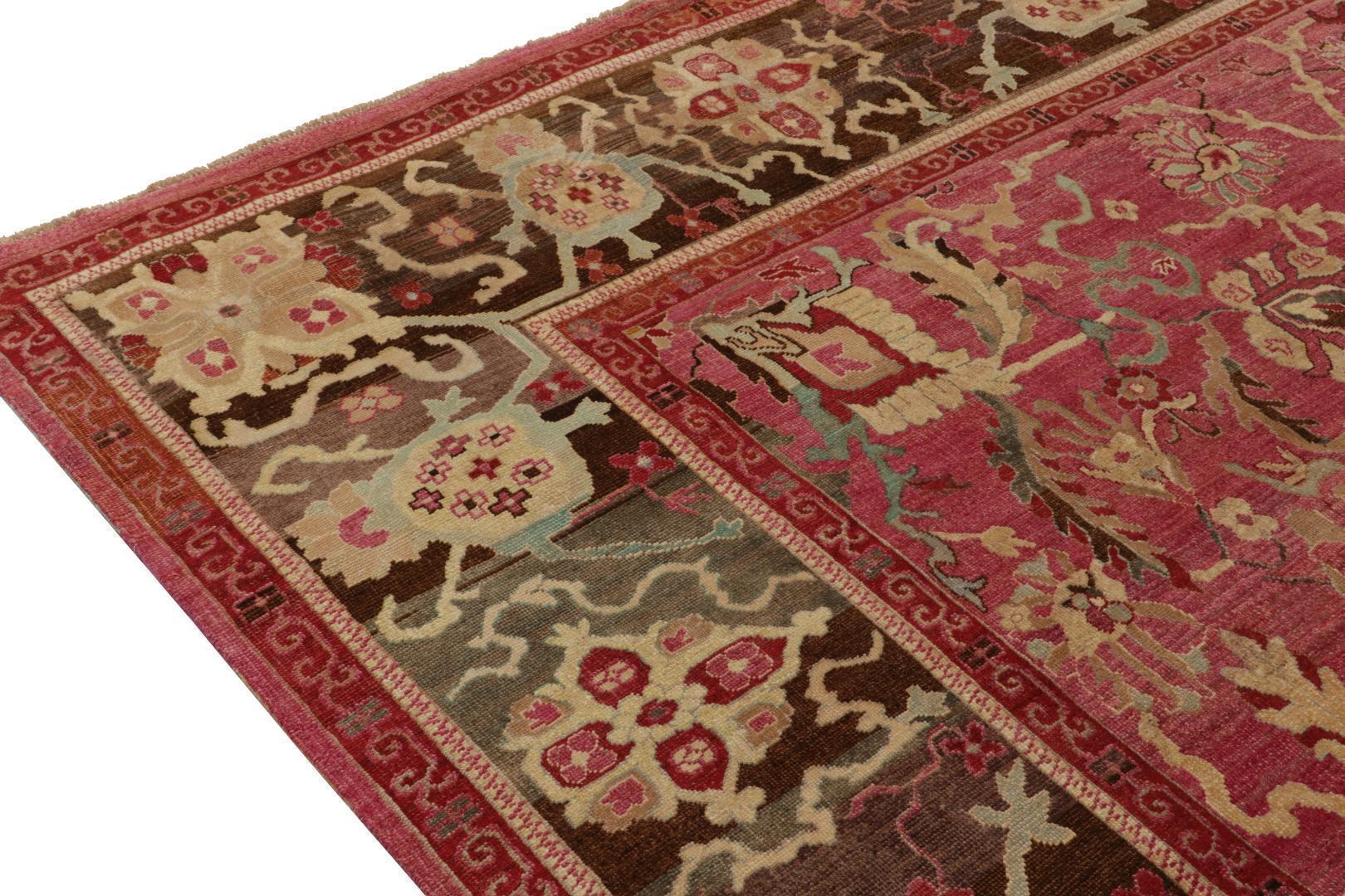 Rug & Kilim’s Classic style Square rug in Pink, Red and Beige-Brown Florals