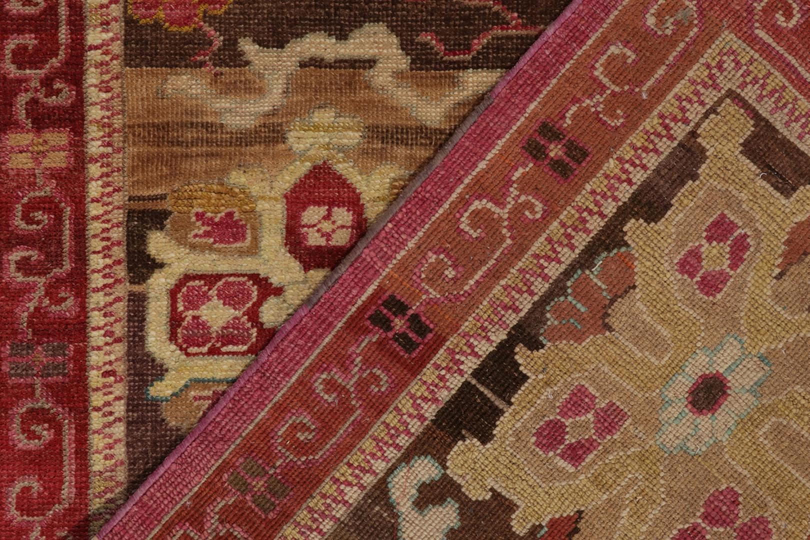 Rug & Kilim’s Classic style Square rug in Pink, Red and Beige-Brown Florals